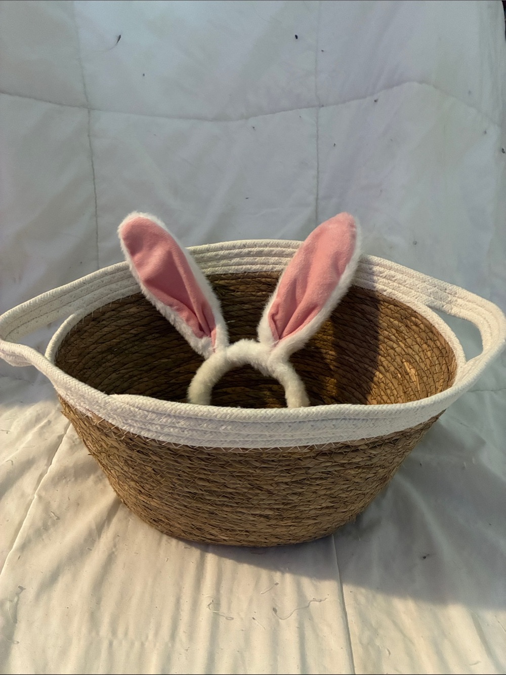 Pink Bunny Ear Headband + Cotton Rope Basket (COMES TOGETHER)